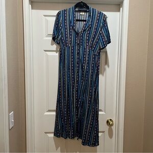 Norton McNaughton Vintage Striped Button Up Maxi Dress 8P Aztec Boho